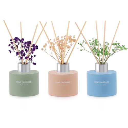 L'odeur Vill 3 Pcsk Reed Diffuser, 4.06 oz(120ml) Lavender/Linen/Vanilla, Scented Aromatherapy Diffuser with 12 Black Diffuser Sticks, Air Freshener for Home Bedroom Bathroom