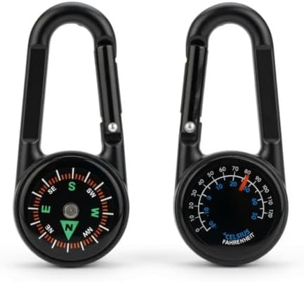 Portable Outdoor Thermometer with Compass Dual Scale °F/°C Aluminum Hiking Camping Thermometer Carabiner No Battery Lightweight