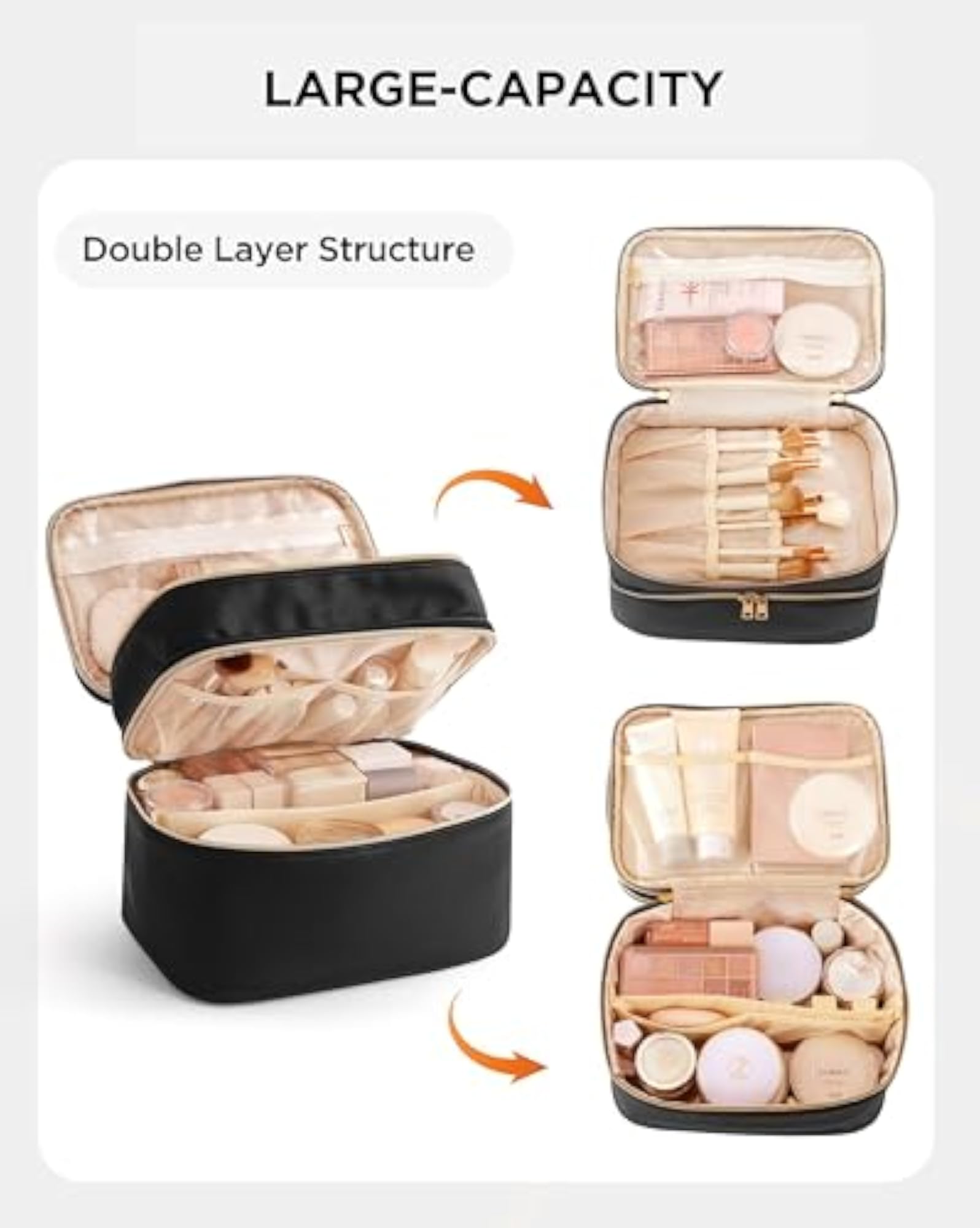Double Layer Travel Makeup Bag, Cute Leather Organizer