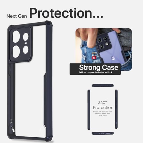 Image of Pikkme Moto Edge 50 Pro 5G Back Cover | Crystal Clear Transparent Back | Ultra Hyrbid | Full Camera Protection | Raised Edge | Bumper Back Case (Blue)