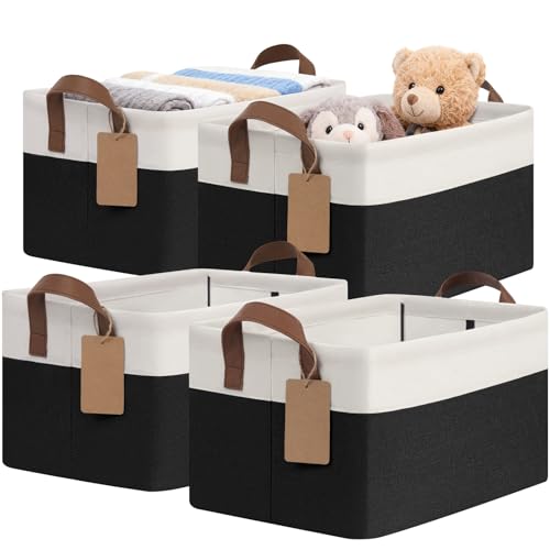 CHICVITA 4 Pack Storage Baskets for Shelves, Foldable Closet Baskets for Organizing, Fabric Storage Bins with Handles, Towel Organizer for Closet, 14.8