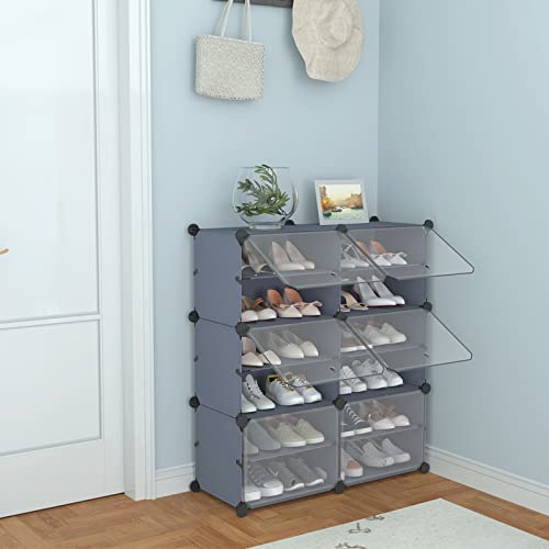 Unzipe Shoe Rack For Entryway, 8 Cube 16-Tier Shoe Storage Cabinet 32 Pairs Plastic Freestanding Shoe Organizer Diy For Entryway Hallway Closet Or Bedroom, Dark Grey #TOP4