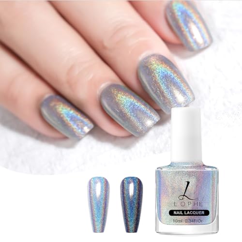 LOPHE Esmalte de Uñas Holográfico, 1 Pieza Esmalte de Uñas con Purpurina, Efecto Láser Holográfico, Glitter Semipermanente, Semipermanentes Pintauñas en Gel (Flash de Galaxia)