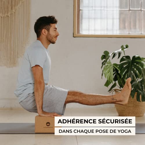 LOTUSCRAFTS Bloc de yoga en liège Supra Grip, brique à l'unité ou lot de 2, fabriqué écologiquement au Portugal, pour le et le pilates, yoga block pur débutants et avancés – Image 6