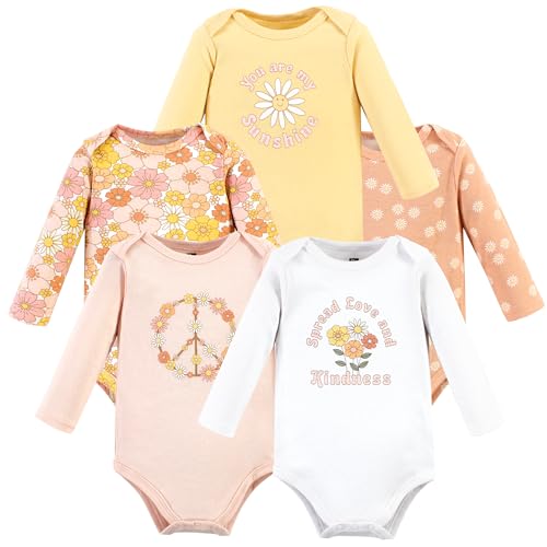 Image of Hudson Baby baby-girls Cotton Long-sleeve Bodysuits 5-pack