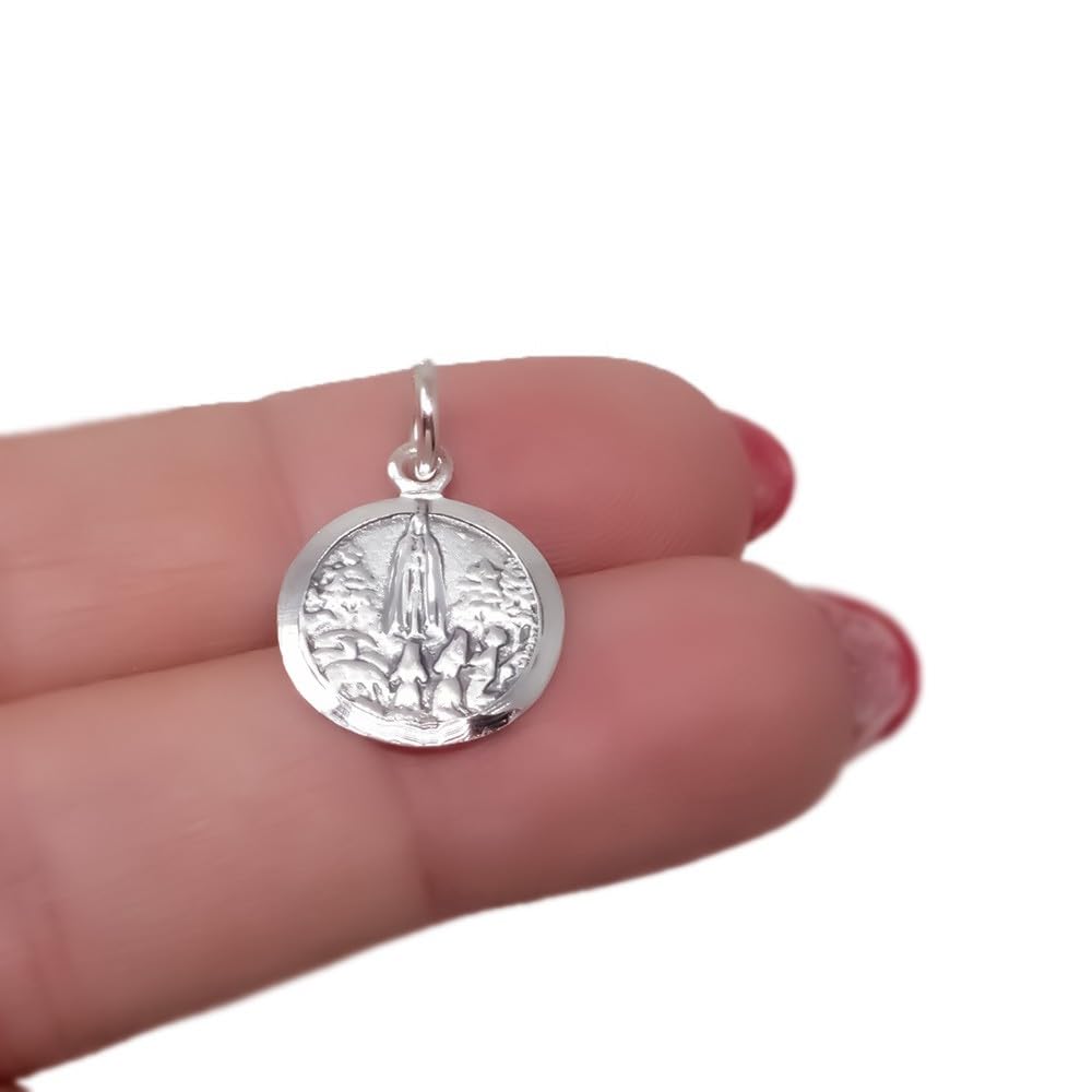 Virgen de Fátima Medalla en Plata de Ley 925m maciza de 15mm. bisel liso