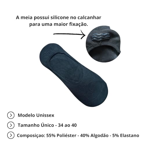 Kit 12 Pares Meia Sapatilha Invisível Feminina Masculina