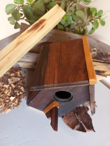 Casinha de passarinho em madeira de lei - demolição - maciça - peroba e canela - acabamento premium