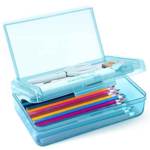 Image of Double Layer Plastic Clear Hard Colored Pencil Box Case Pen Crayon Box