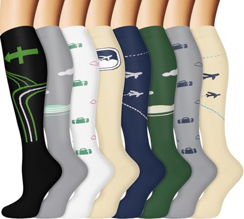 Sooverki Graduated Copper Compression Socks for Men & Women 8 Pairs 15-20mmHg - Best for Flying Travelling Long Flight