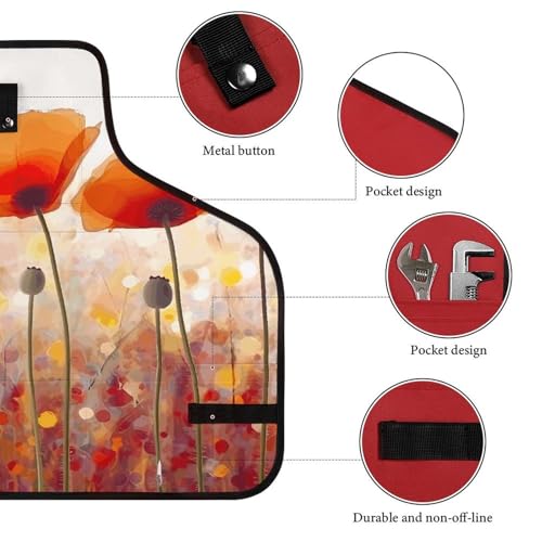 Delantal rojo con múltiples bolsillos y correas ajustables miniatura 3