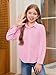 Haloumoning Girls Button Down Shirts Kids Long Sleeve Dress Shirts School Uniform Blouse 5-14 Years Pink