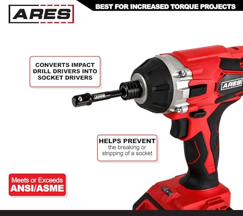 Image of ARES 70387-10-Piece 3 /8-Inch Drive 3-Inch Impact Grade Socket Adapter Set - Turns Impact Drill Drivers into High Speed Socket Drivers