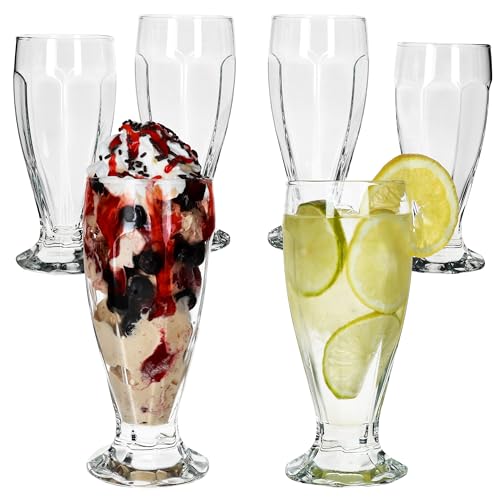 MamboCat London Lot de 6 coupes à glace hautes avec pied en verre I 350 ml I Verres coniques avec relief pour dessert, milkshakes, café glacé, cocktails et...