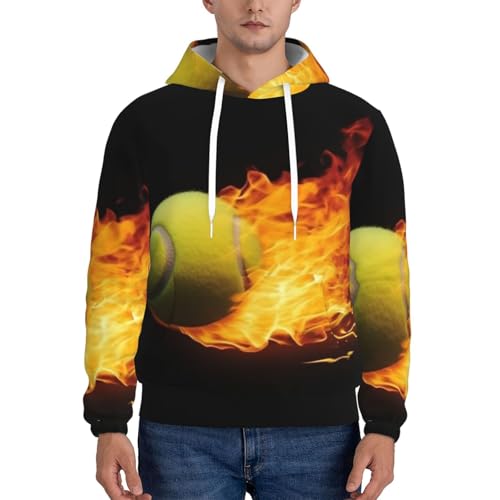 Men's Fleece Pullover Hoodie Long Sleeve Hooded Burning tennis pictures Sweatshirt Casual Shirts With Pockets XX-Large Black2