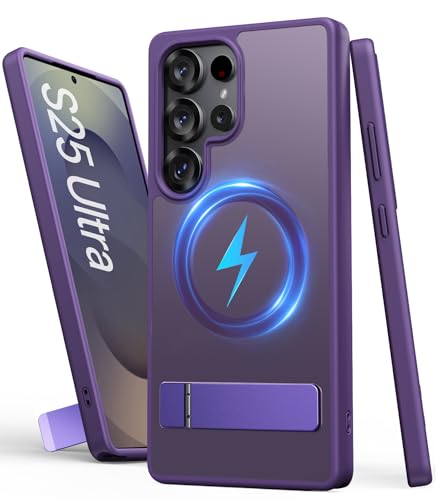 Image of Vihibii for Samsung Galaxy S25 Ultra Magnetic Back Cover with Stand, [Compatible with MagSafe], Drop Protection Shockproof Back & Translucent Matte Slim Phone Case for S25 Ultra 6.9 inch 2025, Purple