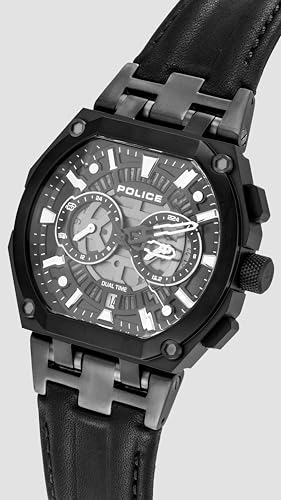 Image of Police Black Dial Multifunction Leather Strap Watch for Men