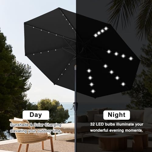 Image of ABCCANOPY 10FT Durable Solar Led Patio Umbrellas with 32LED Lights (Jet Black)