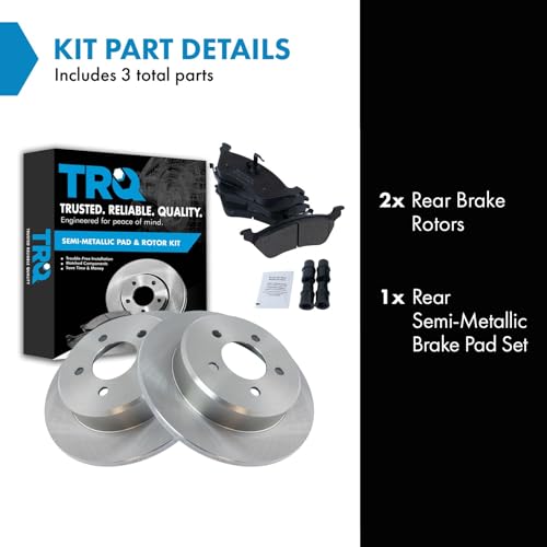 Image of TRQ Rear Brake Pad and Rotor Set Semi Metallic Solid Rotors | For 2001-2007 Chrysler Town & Country 2001-2007 Dodge Caravan 2001-2007 Grand Caravan