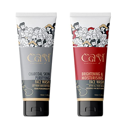 Image of Caryl Cream Base Charcoal Face Wash & Brightening Moisturizing Face Wash with Red Wine Combo | Winter Special Skin Purifying & Whitening Facial Foam | Travel Size for Men & Women, All Skin Types