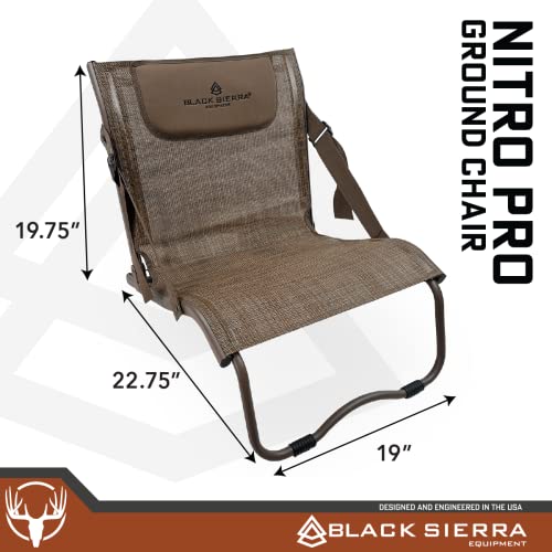 Black Sierra Turkey Hunting Chair, Portable Ground Hunting Chair, All Weather Mesh Hunt Chair With Built In Shoulder Strap, Low Ground Seating, Low Profile Blind Chair For Camping, Hunting, Fishing #TOP2