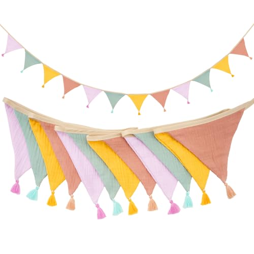 G2PLUS Cotton Fabric Bunting Banner, 9Ft Mixed Color Triangle Pennant Banner Flag, 12pcs...