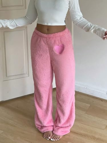 Image of ZAFUL Women's Fuzzy Plush Pajama Pants Wide Leg Pj Bottoms Lounge Pants | Soft Fluffy Sleep Pants Drawstring Elastic Waist Teddy Pjs for Women No Pockets