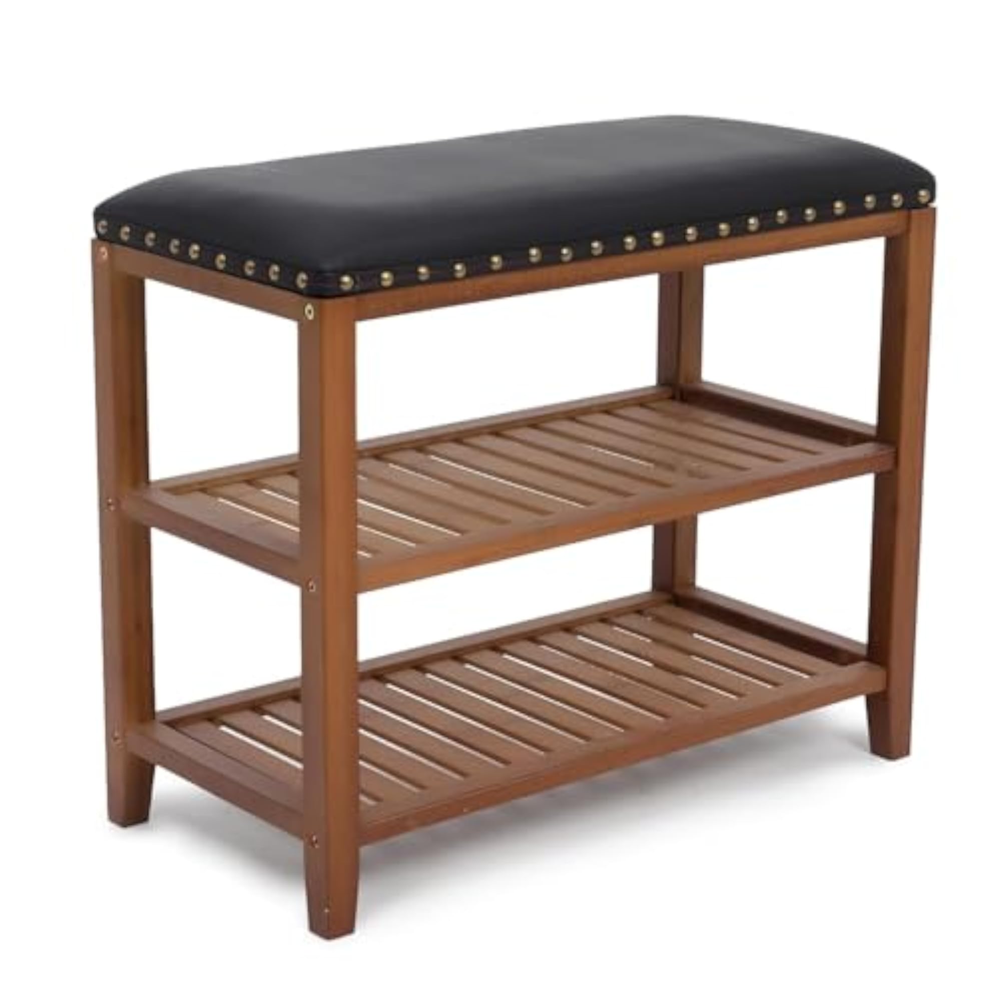 Solid Sheesham Wood Shoe Storage Bench with Cushion