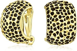 Fashion Speckle Texture Hammered Leopard Half Hoop Clip On Earrings For Women Non Pierced Ears Matte Silver Gold Plated