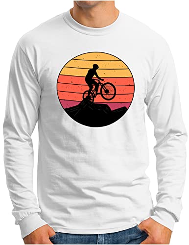 T-shirt VTT homme rétro blanc vêtement manches longues imprimé coucher de soleil 4XL