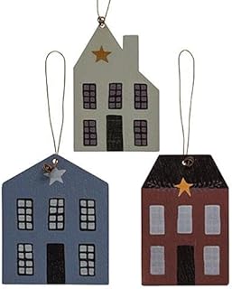Hearthside Set of 3 Primitive Wood House Ornaments - Farmhouse Decor Distressed Saltbox Houses