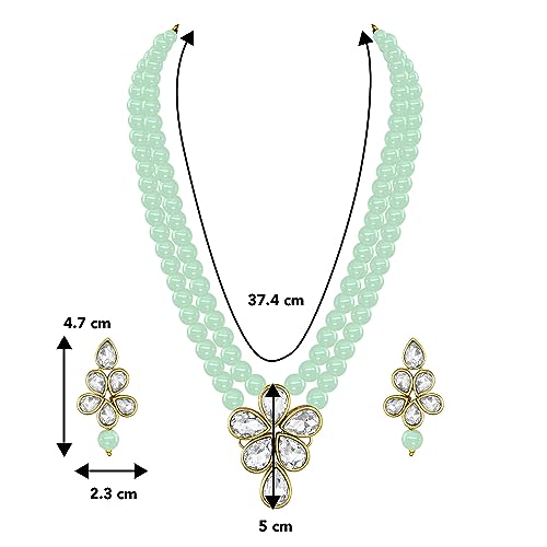Image of Peora Crystal Faux Pearl Kundan Necklace & Jewellery Set Gift for Women