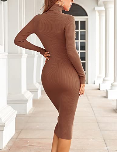 Image of Rocorose Women's Turtleneck Ribbed Elbow Long Sleeve Knit Sweater Dress