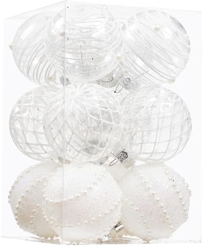 12CT Christmas Ball Ornaments White Shatterproof Clear Large Plas...
