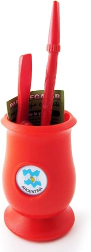 Miniatura 5 de Argentina Innovador Mate Calabaza con Cuchara Taza Pajita Bombilla Set Autolimpiable Rojo