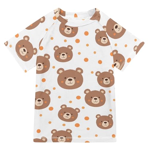 ALAZA Kids Rash Guard Boys Toddler Swim Shirts Short Sleeve Cartoon Bear Dot UPF 50+ 3T