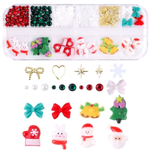 クリスマス ネイルパーツ 3D 立体 可愛い サンタクロース 雪だるま 雪の花 クリスマスツリー 半円 ハートリボン 四芒星 ネイルアート デコパーツ ネイルストーン 大きめ ジェルネイル レジン用 ジュエリーパーツ 手芸素材 DIY 材 ハンドメイド(マ