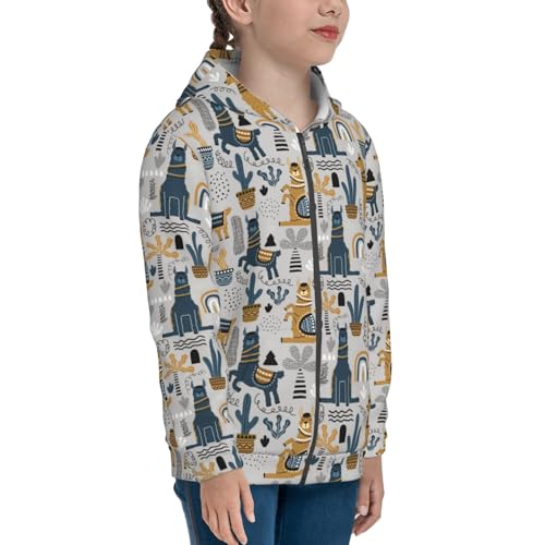 Llama and Cactus1 Kid Hoodies Boys Zip Up Sweatshirts Girls Pullover with Pocket4