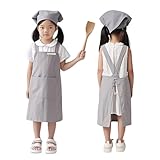 [Mutenye] エプロン 小学生 男の子 女の子 キッズエプロン かぶるだけ 子供 エプロン 三角巾 セット 着脱簡単 H型 無地 色落ちしない 給食/調理実習用 (グレー)