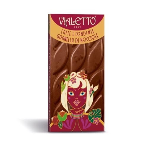 Vialetto Tavoletta di Cioccolato al Latte e Fondente con Granella di Nocciole - Confezione da 100 Grammi, Senza Glutine – Dalla Fantasia di Clotilde
