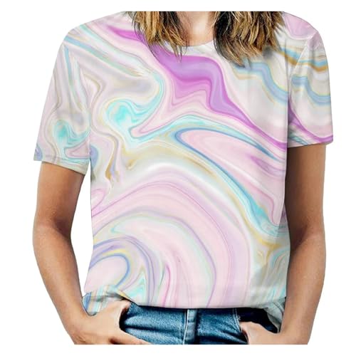 T-shirt imprimé marbre de plage doré bleu femme haut esthétique S
