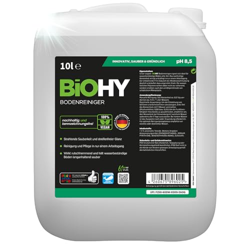 BiOHY Bodenreiniger (10 Liter Kanister) | Konzentrat für alle Reinigungsgeräte und alle Hartböden | angenehmer Geruch und streifenfreie Reinigung | ideal für Laminat, PVC & Stein