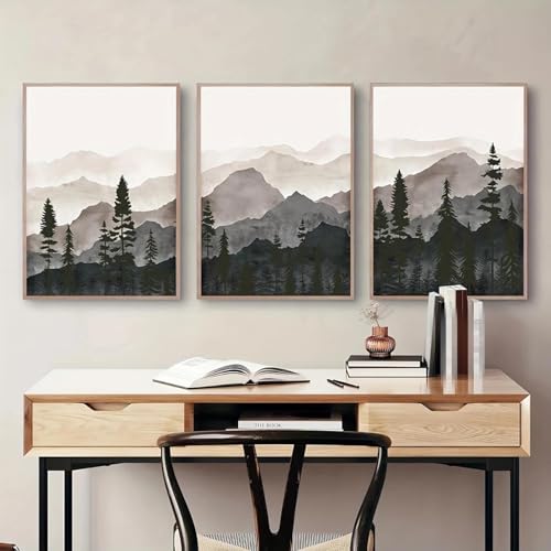 Tableau abstrait forêt pour salon moderne et grand triptyque nature 80x110 cm