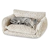 Picture of Hollypet Cat Bed Fluffy Plush Mutifuctional Double-Layer Soft Pet Couch Orthopedic Sofa Nest Beds for Small Cats and Dogs, Leopard (21x15x8 inch)