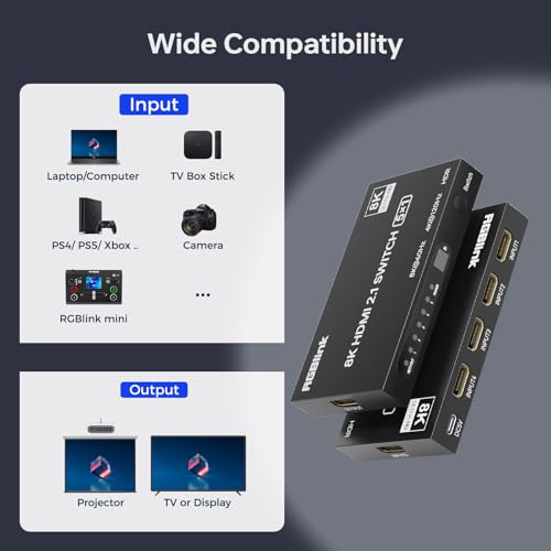 Image of 8K HDMI Switch 5 in 1 Out, HDMI 2.1 Switch 4K@120Hz 8K@60Hz 5 Port HDMI Switcher Splitter, Compatible with PS5,Nintendo Switch, Xbox, Apple TV Fire Stick,Laptop, Monitor,