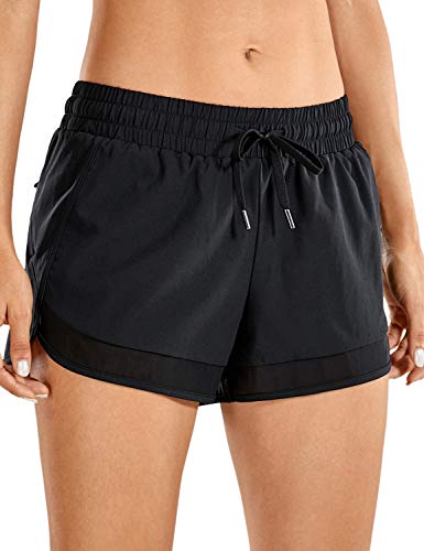CRZ YOGA Women s Quick Dry Workout Running Shorts Loose Drawstring Athletic Gym Shorts with Zip Pocket -3 Inches Black Small