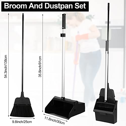 Image of Mumufy 5 Set Lobby Dustpan with Broom Set Lobby Upright Dust Pan and Broom with Long Handle Heavy Duty Commercial Dustpan Combo for Restaurants Kitchen Office Home