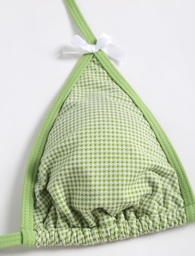 Image of ZAFUL Bikini Sets for Women Halter Bow Decor Tiny Floral Gingham Print Swimsuit Tie Side 2 Pieces Bathing Suit