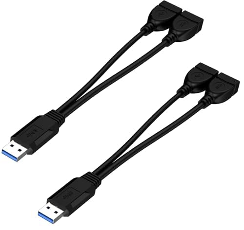 Eanetf USB 3.0 Female to Dual USB Male Splitter Cable, 2 Pack
