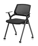 CLATINA Stackable Folding Guest Reception Arm Chair with Wheels, Ergonomic Mesh Back Waiting Room Ch